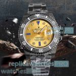 Swiss Made Rolex BLAKEN Submariner date 3135 Watch with Golden Dial Matte Carbon Bezel